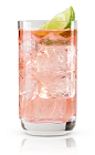 The Tuesday Tonic is a refreshing pink colored drink made from New Amsterdam gin, tonic water, cranberry juice and lime, and served over ice in a highball glass.