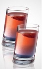 The Twisted Tomfoolery shot is a red colored drink made from Seagram's Red Berry Twisted gin, raspberry schnapps, blue curacao and lemon-lime soda, and served in a shot glass.