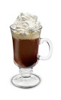 The Ultimate Irish Coffee drink is made from Bailey's Irish cream, Irish whiskey, hot coffee and whipped cream, and served in an Irish coffee glass.