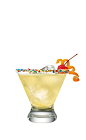 The Upside Down Cake drink is made from Smirnoff Iced Cake vodka, orange juice, pineapple juice and club soda, and served in a sprinkle-decorated rocks glass.