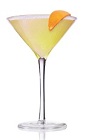 The Velvet Martini is an orange cocktail made from Patron tequila, Velvet Falernum, white wine and triple sec, and served in a chilled cocktail glass.