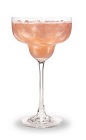 The Watermelon Margarita is a peach colored drink made from watermelon schnapps, triple sec, tequila and sour mix, and served in a chilled margarita glass.