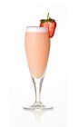 The Wee Pink Rose is a sexy and sensual pink colored cocktail made from Caorunn gin, rose nectar, lemon juice, Sauvignon Blanc, simple syrup, strawberries and egg white, and served in a chilled champagne flute.