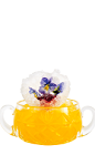 The Xellent Flower Cup drink recipe is made from Xellent gin, mango puree, orange juice, lemon juice, grapefruit juice and jasmine syrup, and served over ice in a small glass.
