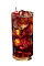 The Cherry Cola SoCo is a brown colored drink made from Southern Comfort Bold Black Cherry and cola, and served over ice in a highball glass.