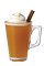 The Cinncider is an orange drink made from Tuaca Cinnaster cinnamon vanilla liqueur, hot apple cider, whipped cream, cinnamon and sugar, and served in a coffee glass.