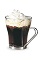 The Cool Capuccino Mint is a brown drink made from DeKuyper peppermint schnapps, coffee and whipped cream, and served in a coffee glass.
