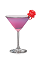 The Cupid's Cup is a pink purple drink made from Hpnotiq Harmonie, citrus vodka, Cointreau and lime juice, and served in a chilled cocktail glass.