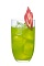 The Love Junk drink is made from a smooth blend of Midori melon liqueur, peach schnapps and apple juice, and served in a highball glass full of ice.