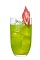 The Love Junk drink is made from a smooth blend of Midori melon liqueur, peach schnapps and apple juice, and served in a highball glass full of ice.