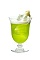 The Midori Splice cocktail is made from Midori melon liqueur, Malibu coconut rum, pineapple juice and coconut cream, and served in a parfait or other stemmed glass.