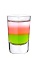 The Passion Killer shot is made from Midori melon liqueur, passionfruit liqueur and silver tequila, and served in a chilled shot glass.