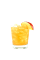 The Peaches and Cream is a yellow drink made from Smirnoff whipped vodka, peach schnapps, peach puree and sweet & sour mix, and served over ice in a rocks glass.