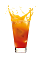 The Red Hot Explosion drink is made from Malibu Red, orange juice and grenadine, and served over ice in a highball glass.