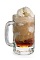 The Root Beer Freeze is a brown colored drink made from DeKuyper root beer schnapps, vanilla ice cream and cola, and served in a large mug.