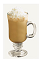 The Spiced Coffee drink recipe is a brown colored dessert cocktail made from Burnett's pumpkin spice vodka, coffee, cream and whipped cream, and served in a warm Irish coffee glass.