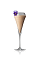 The Sunset Peak is a cream colored drink made from Amarula cream liqueur, crushed ice, violet syrup and whiskey, and served in a chilled champagne flute.